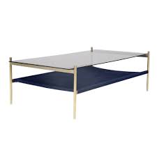Sandu coffee table navy blue. Duotone Coffee Table Rectangular Brass Smoked Glass Navy Suede Rouse Home