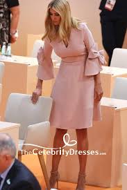 Ivanka Trump Pearl Pink V Neck Ruffled Party Dress 2019