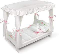 Amazon Com Badger Basket White Rose Doll Canopy Bed Fits American Girl Dolls Toys Games