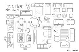 Use symbols for the furniture included with an architect's stencil, or find them online and draw them freehand. Interior Design Floor Plan Symbols Top View Furniture Cad Symbol Vector Furniture Collection Project Architectural Technical Drawing Stock Vector Adobe Stock