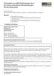 Öffnungszeiten von dab bank ag landsberger str. Information Zum Dab Kreditvertrag Und Zu Den Damit Dab Bank Ag