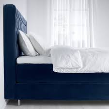 Kongsfjord Boxspringbett Hyllestad Mittelfest Tustna Djuparp Dunkel Grunblau 180x200 Cm H Ikea Divan Bed Quilted Headboard