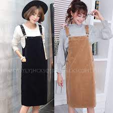 Ladies Casual Corduroy Strap Dungaree Dress Knee Length Overalls Straight Skirts Womens Dresses Pentecostal Outfits Knee Length Dresses