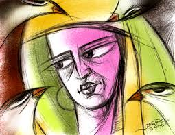 Acrylic painting of a tree-like figure