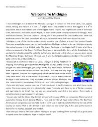 reading comprehension worksheet welcome to michigan