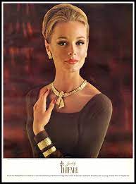 Monique Chevalier Dress By Mr Mort Trifari Jewelry Ad 1962 Trifari Jewelry Vintage Trifari Vintage Fashion 1960s