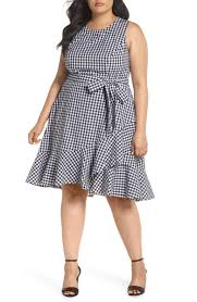 Black And White Gingham Dress Plus Size Belted Ruffle Hem Gingham Dress Main Color Black White Gingham Dress Plus Size Dresses Dresses