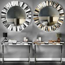 Latitude run pana console table and mirror set size: Knightsbridge 2 Set Wall Round Mirror Mirrored Console Table Chrome Legs Ebay