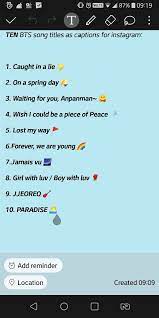 Maybe you would like to learn more about one of these? 10 Bts Song Titles For Instagram Captions Bts Lyrics Quotes Instagram Captions Instagram Quotes Captions