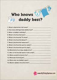 The recipe for throwing an awesome baby shower includes part delicious food, part champagne cocktails , and part fun games! Who Knows Daddy Best Free Printable Game In Blue Color Funny Baby Shower Games Free Printable Baby Shower Games Printable Baby Shower Games