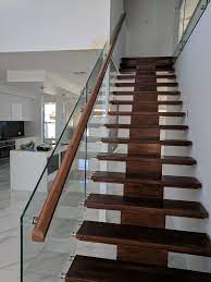 Side Mounted Internal Glass Balustrade With Timber Side Rail Glass Stair Balustrade Stairs Design Stairs Design Modern
