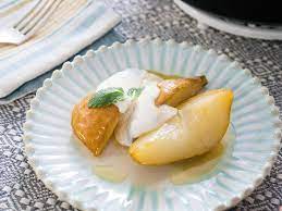 Roasted Pears With Honey Herb Yogurt Recipe Roasted Pear Food Network Recipes Roasted Pears Recipes
