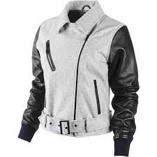 Nike Moto Destroyer Women S Jacket Dark Grey Heather M Found On Polyvore Jackets For Women Grey Leather Jacket Leather Varsity Jackets