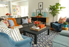 Burnt Orange And Blue Decor Living Room Contemporary With Pink Flowers Dark Blue Armchair Living Room Orange Blue And Orange Living Room Teal Living Rooms