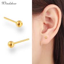 7 Size Yellow Gold Color Piercing Slim Small Round Ball Stud Earrings For Women Men Children Baby Girls Kids Jewelry Aros Arete