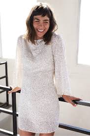 Bhldn S Goldie Dress In Ivory Entertained Wedding In 2019 Little White Dresses White Sequin Dress Classy Dress