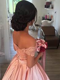 Ball Gown Sleeveless Off The Shoulder Satin Ruffles Cathedral Train Wedding Dresses Quince Hairstyles Hair Styles Sweet 16 Hairstyles