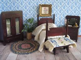 Antique Vintage Dollhouse Bedroom Furniture Bed Armoire Dresser And Stool W Vintage Bedding Dollhouse Furniture Bedroom Furniture Bedroom Furniture Beds
