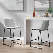 Walker Edison Furniture Company 24 In Grey Faux Leather Counter Stool Set Of 2 Hd8373 The Home Depot In 2020 Leather Counter Stools Counter Stools Counter Height Chairs