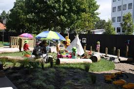 It may be a flower garden or sculpture garden. New Shots Children S Centre Tauranga New Zealand Www Newshoots Co Nz Childcare Outdoor Childcare Outdoor Environments Outdoor Play Spaces