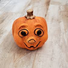 Funny Face Vintage Pumpkin, Vintage Ceramic Jack O'lantern Planter