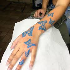 Zo Ink On Instagram Blue Butterflies Up Arm 2 Views Swipe For Tattoos Only Boo In 2020 Butterfly Tattoos For Women Cute Hand Tattoos Unique Butterfly Tattoos
