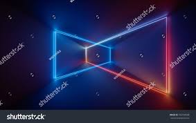 3d Render Laser Show Night Club Interior Lights Blue Red Glowing Lines Abstract Fluorescent Background Room Corr Laser Show Night Club Stock Illustration
