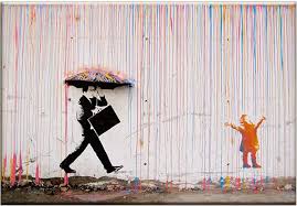 Pintura en lienzo Graffiti Arte de la pared Paraguas Banksy Lluvia colorida  Póster abstracto Impresiones en lienzo Imágenes Sala de estar 80x100cm ...