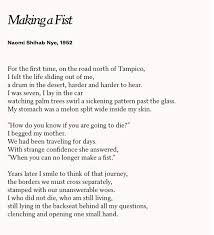 Making A Fist By Naomi Shihab Nye Poetry Words Poetry Inspiration Words