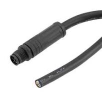 M12 4 Position IP68 S-Code Pigtail Cable Assembly, Unshielded 16AWG PVC  Jacket, Male to Cut End, Black 1.0m