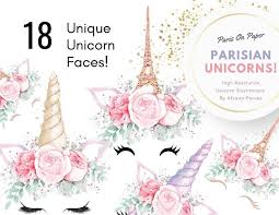 Parisian Unicorn Face Clipart Unicorn Head Clipart Paris Party Baby Shower Nursery Art Floral Magical Lashes Clipart Peonies Unicorn Face Clip Art Unicorn Illustration