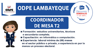 Washington 1894, cercado de limafono onpe: Odpe Lambayeque Coordinador De Mesa T2 Elecciones 2021