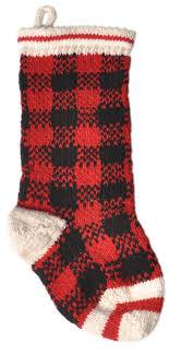 Hand Knit Wool Buffalo Plaid Christmas Stocking