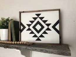 With This Black And White Aztec Print Sign You Can Add A Bit Of Rustic And Boho To Your Home Decor Black A Aztec Wall Art Rustic Wood Wall Art Rustic