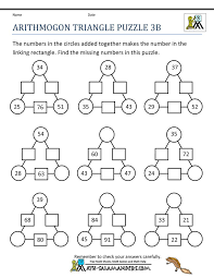 Here are puzzles for 3rd graders! Printable Number Puzzles Arithmogon Triangle Puzzle 3b Gif 1000 1294 Math Logic Puzzles Maths Puzzles Math Worksheets