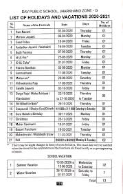 List Of Holidays 2020 21 Click Here Download