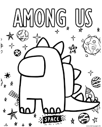 Impostor sabotage mission coloring page. Dinosaur Among Us In The Space Coloring Pages Printable