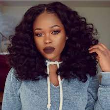 Middle Part Wavy Curly Bob Hairstyles Wigs For Black Women Human Hair Wigs Lace Front Wigs African American Women Wigs B Weave Hairstyles Hair Waves Hair Looks