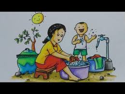Gratis kartun, cuci, pakaian, binatu, mesin cuci, desainer, cuci tangan, . Cara Menggambar Orang Sedang Mencuci Baju Pekerjaan Ibu Rumah Tangga Youtube