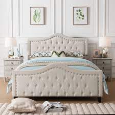 Noble House Vicki Fabric Tufted Upholstered Queen Bed Ivory Walmart Com Queen Size Bed Sets Queen Bedding Sets Queen Upholstered Bed