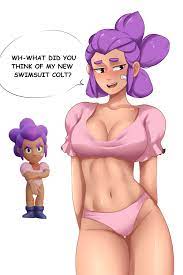 1girls band-aid big breasts brawl stars female female only horny  mon yumaki purple hair shelly (brawl stars) 