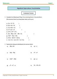 Grade 9 Mathematics Algebra Factorisation Algebraic Expressions Mathematics Algebra