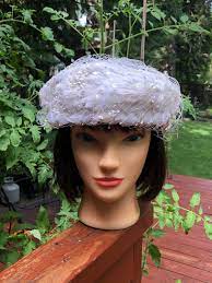 Vintage White Fabric Feather Pillbox Hat Jackie O Sequin Etsy Fabric Feathers White Vintage Flower Hats