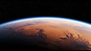 Realistic animation of planet Mars rotating slowly in dark ...