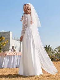 Explore a variety of satin wedding dresses at theknot.com. Long Lace Sleeves White A Line Simple Satin Elopement Wedding Dress Ever Pretty Uk