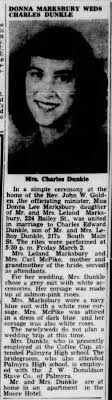 Wedding of Miss Donna Lee Marksbury and Charles Edward Dunkle, 1956