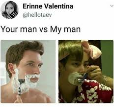 Literally V Just Shaving His Chin And The Other Dude Shaving His Neck Like Wtf Lol Bts Boys Bts Funny Bts Memes