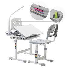 Mecor Kids Desks Children Desk And Chair Set Height Adjustable Childs School Student Sturdy Table W Lamp Pull Out Drawer Storage Pencil Case Bookstand Grey Walmart Com Walmart Com