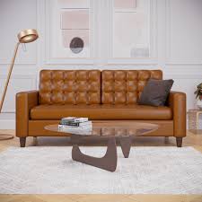 The rolled arms and foot shape are retro design. Mayview Upholstered Square Arm Sofa With Buttonless Tufting Camel Faux Leather Walmart Com Walmart Com