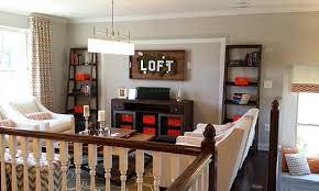 10 Decorating Ideas Spotted In A Model Home Hooked On Houses Loft Decorating Ideas Upstairs Loft Decor Living Room Loft